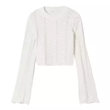 Свитер Bershka Open Knit Round Neck, кремовый