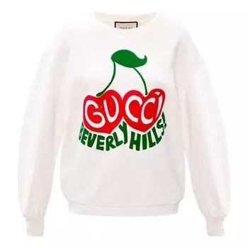 Свитер beverly hills cherry printed loose long sleeve white Gucci, белый