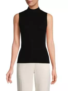 Свитер без рукавов из мериносовой шерсти в рубчик Elie Tahari, черный