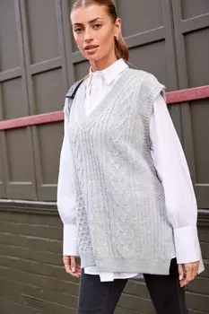 Свитер без рукавов косой вязки Next, серый