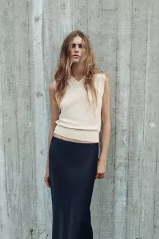 Свитер без рукавов однотяжной вязки ZARA, экрю