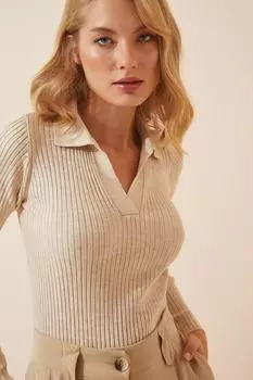 Свитер - Бежевый - Классический крой Happiness stanbul, бежевый