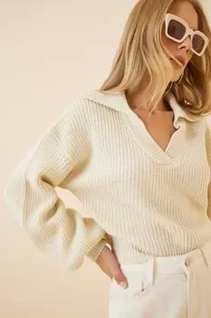 Свитер - Бежевый - Классический крой Happiness stanbul, бежевый