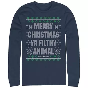 Свитер Big & Tall Home Alone Merry Christmas Ya Filthy Animal, футболка с длинными рукавами и рисунком Licensed Character, темно-синий