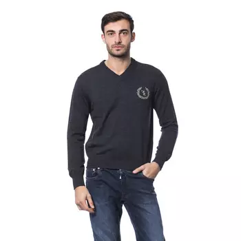 Свитер Billionaire V Neck F12 Logo Gold, темно-серый