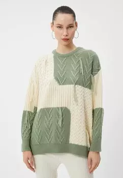 Свитер Blocks Tasseled Detail Relax Cut Crew Neck Koton, бежевый