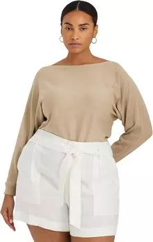 Свитер больших размеров из хлопковой смеси с рукавами «летучая мышь» LAUREN Ralph Lauren, цвет Birch Tan