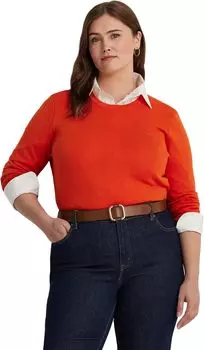 Свитер больших размеров из смесового хлопка LAUREN Ralph Lauren, цвет Harvest Orange