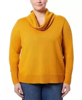 Свитер больших размеров с ребристым краем и воротником-хомутом Melissa Paige, желтый