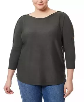 Свитер больших размеров с вырезом лодочкой и рукавами на пуговицах Melissa Paige, зеленый