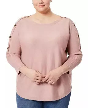Свитер больших размеров с вырезом лодочкой и рукавами на пуговицах Melissa Paige, розовый