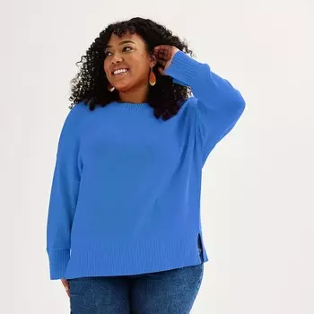 Свитер больших размеров Sonoma Goods For Life с круглым вырезом и боковыми разрезами, цвет Vincent River