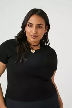 Свитер больших размеров, трикотажная футболка с круглым вырезом Forever 21, черный