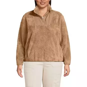 Свитер большого размера из шерпы с полумолнией Lands' End, цвет honey beige