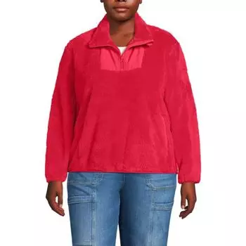 Свитер большого размера из шерпы с полумолнией Lands' End, цвет heritage red