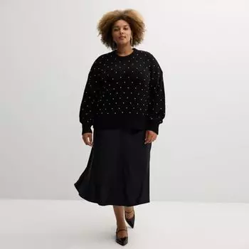 Свитер большого размера с круглым вырезом и отделкой стразами Nine West, черный