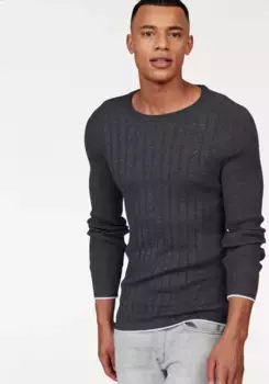 Свитер Bruno Banani с круглым вырезом, в рубчик, антрацит