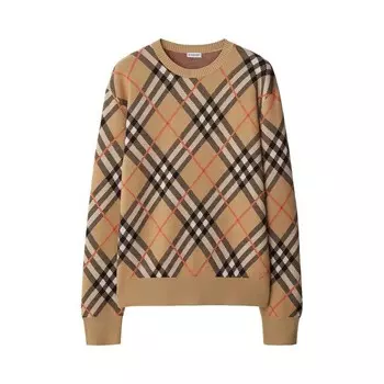 Свитер Burberry Check Wool Blend Sweater Sand, желто-коричневый