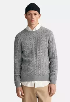 Свитер CABLE C-NECK GANT, серый меланж