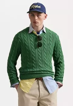 Свитер CABLE KNIT COTTON SWEATER Polo Ralph Lauren, зеленый