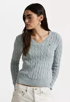 Свитер CABLE-KNIT COTTON V-NECK SWEATER Polo Ralph Lauren, светло-голубой