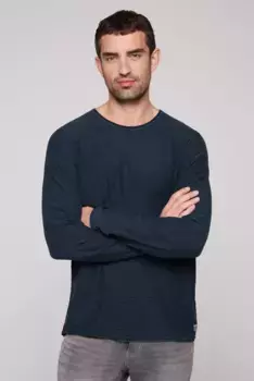 Свитер CAMP DAVID с круглым вырезом и закатанными краями, синий