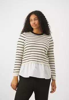 Свитер Carangie Life Mix Stripe O Neck ONLY Carmakoma, цвет cloud dancer/black