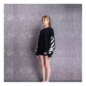 Свитер casual colorblock logo round neck pullover hoodie black Off-White, черный