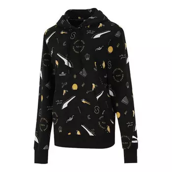 Свитер casual full print drawstring loose pullover hoodie black Puma, черный