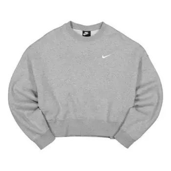 Свитер casual sports logo round neck fleece hoodie light grey gray Nike, серый