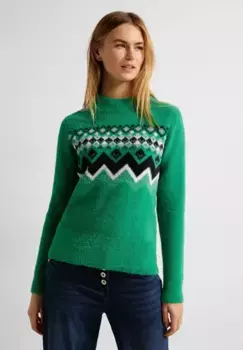 Свитер Cecil с воротником стойкой, жаккардовый, зеленый