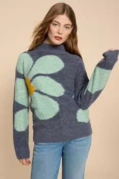 Свитер Celia с высоким вырезом и цветочным узором White Stuff, синий