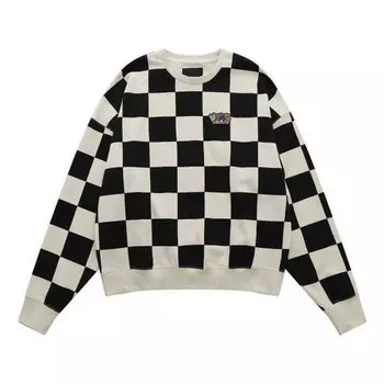Свитер checkerboard round neck pullover sweatshirt 'black white' Vans, черный