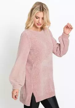 Свитер CHENILLE-LONG-MIT SEITLICHEN SCHLITZEN bonprix, розовый