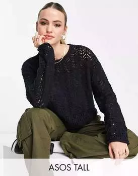 Свитер черного цвета с круглым вырезом ASOS DESIGN Tall