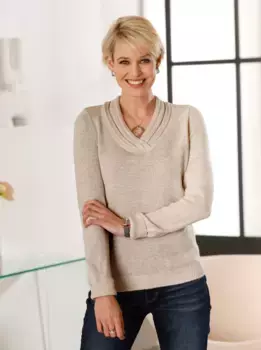 Свитер Classic Basics с V-образным вырезом "Пуловер", бежевый