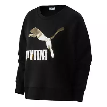 Свитер classic casual printed round neck long sleeve sweater 'black gold' Puma, черный