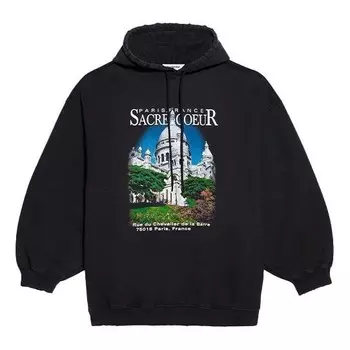 Свитер classic printing loose hoodie black Balenciaga, черный