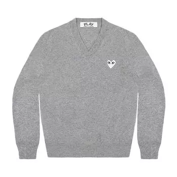 Свитер Comme des Garons PLAY White Heart V-Neck Sweater 'Light Grey', серый