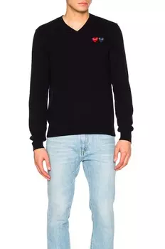 Свитер Comme des Garons V Neck Double Emblem, синий