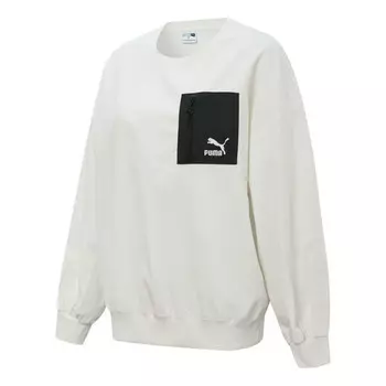 Свитер contrasting colors zipper pocket sports round neck pullover 'white' Puma, белый
