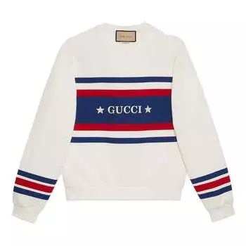 Свитер cotton jersey sweatshirt with embroidery 'off white' Gucci, белый