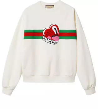 Свитер cotton jersey sweatshirt with print 'off white' Gucci, белый