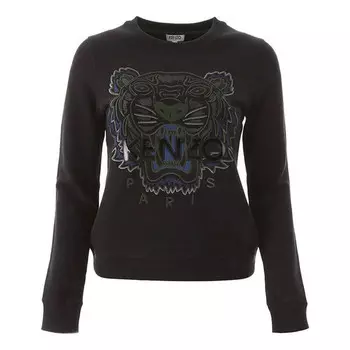 Свитер cotton tiger head printing long sleeves pullover hoodie black Kenzo, черный