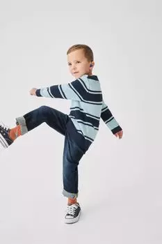 Свитер Crew Clothing из трикотажного полотна с вафельной фактурой и круглым вырезом в полоску Crew Clothing Company, синий