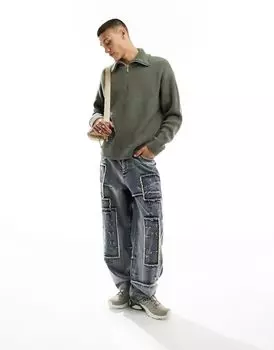 Свитер цвета хаки из смесовой шерсти Weekday Harry с половиной молнией