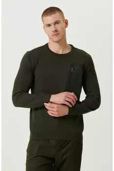 Свитер цвета хаки с кожаными карманами и деталями Network, хаки