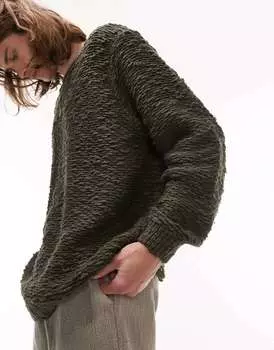 Свитер цвета хаки с ленточной вышивкой Topman