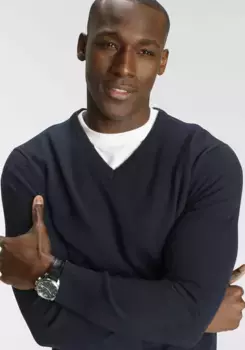 Свитер DELMAO с V-образным вырезом и вышитым логотипом - НОВЫЙ БРЕНД!, синий