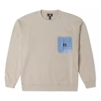 Свитер denim patchwork crew sweatshirt 'beach stone' Converse, серый
